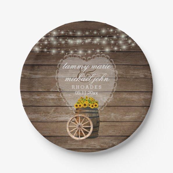 Rustic Wood Barrel Wedding with Sunflowers Paper Plates