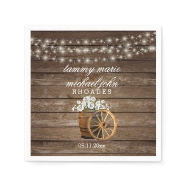 Rustic Wood Barrel Wedding with White Flowers 2 Paper Napkins