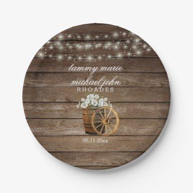 Rustic Wood Barrel Wedding with White Flowers 2 Paper Plates