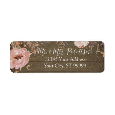 Rustic Wood Blush Pink Watercolor Rose Gold Floral Label