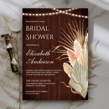 Rustic Wood Boho Dried Palm Pampas Bridal Shower Invitations
