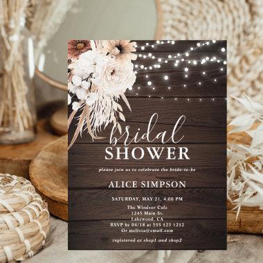 Rustic Wood Boho Floral Budget Bridal Shower Invitation PostInvitations