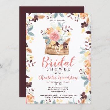 Rustic wood burgundy floral boho bridal shower Invitations