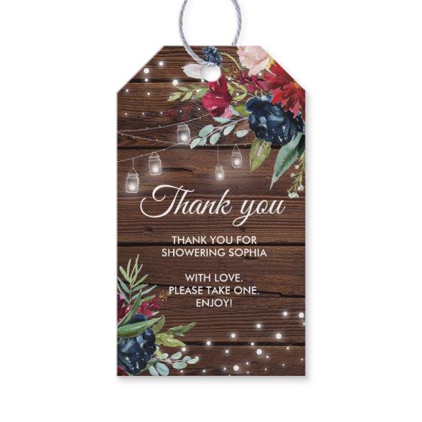 Rustic Wood Burgundy Floral Lights  Gift Tags