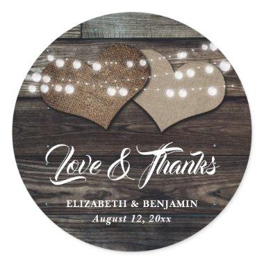 Rustic Wood Burlap and Lace Wedding Favor Stickers