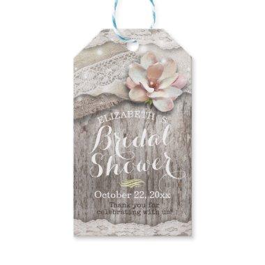 Rustic Wood Burlap Lace String Light Bridal Shower Gift Tags