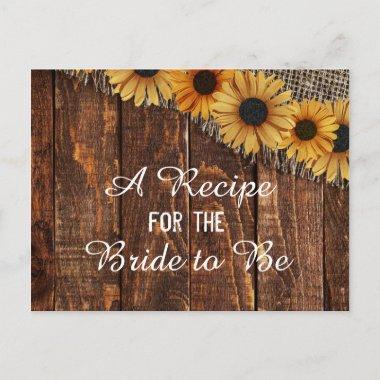 Rustic Wood & Burlap Sunflower Bride Recipe Invitations