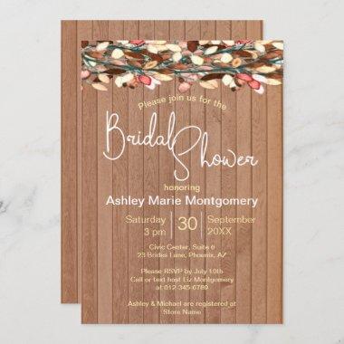 Rustic Wood Colorful Leaves Bridal Shower Invitations