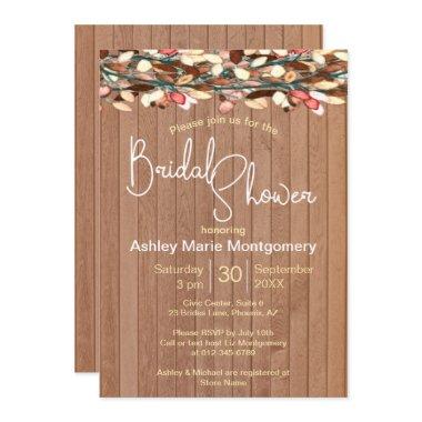 Rustic Wood Colorful Leaves Bridal Shower Invitations