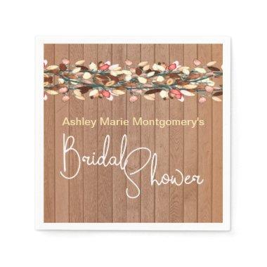 Rustic Wood Colorful Leaves Bridal Shower Napkins