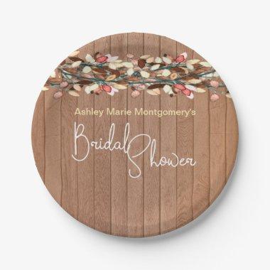 Rustic Wood Colorful Leaves Bridal Shower Paper Plates