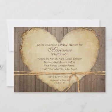 Rustic Wood Country Farm Heart Bridal Shower Invitations