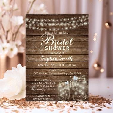 RUSTIC Wood Country Mason Jar Bridal Shower Invitations