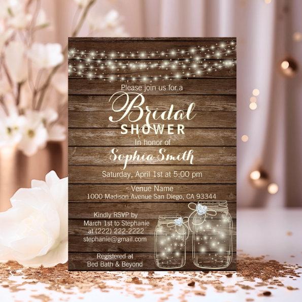 RUSTIC Wood Country Mason Jar Bridal Shower Invitations