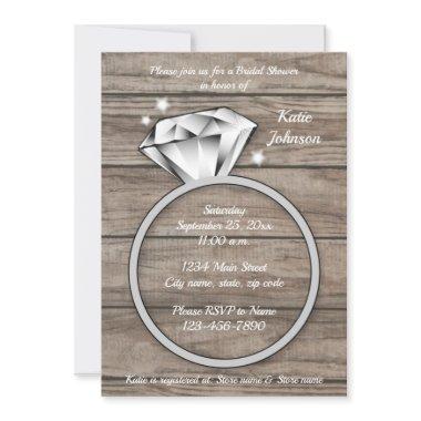 Rustic Wood Diamond Ring Bridal Shower Invitations