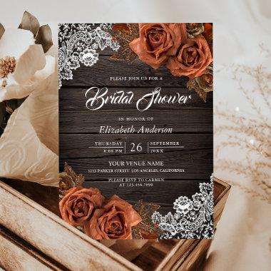 Rustic Wood Dusty Terracotta Rose Bridal Shower Invitations