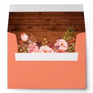 Rustic Wood Elegant Coral Floral Invitations Envelope
