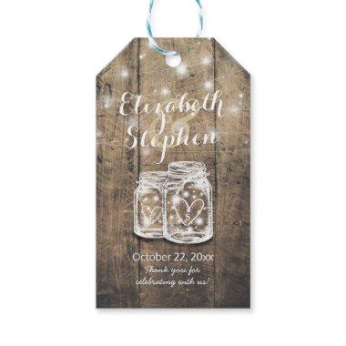Rustic Wood Elegant Mason Jar String Light Wedding Gift Tags