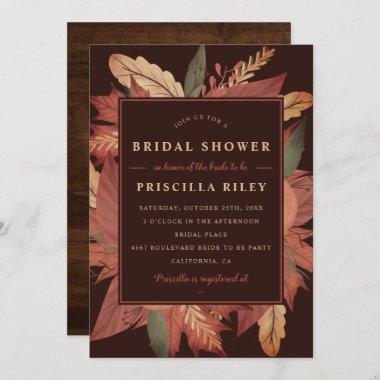 Rustic wood fall brown floral bridal shower Invitations