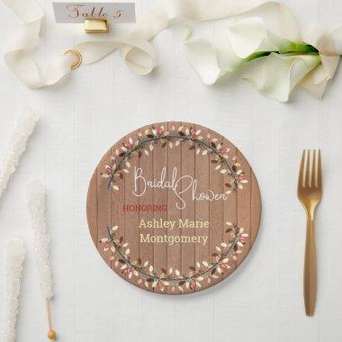 Rustic Wood Fall Wreath Leaves Bridal Shower Paper Plates
