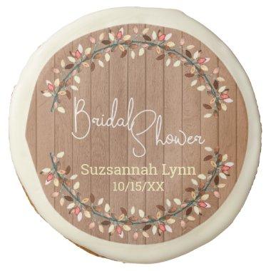 Rustic Wood Fall Wreath Leaves Bridal Shower Sugar Cookie