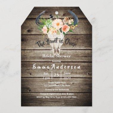Rustic Wood Floral Antler Hunting Bridal Shower Invitations