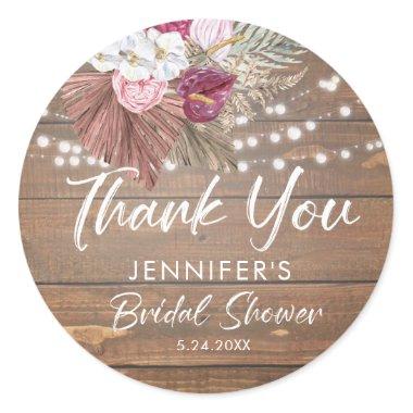 Rustic Wood Floral Bridal Shower Favors Classic Round Sticker