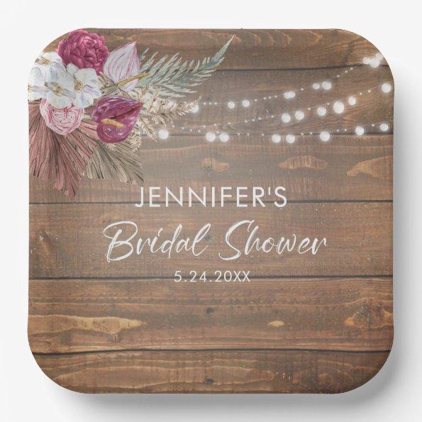 Rustic Wood Floral Bridal Shower Paper Plates