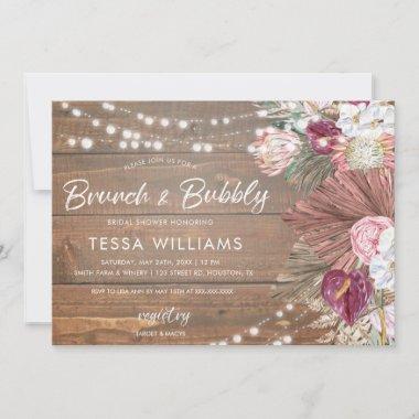 Rustic Wood Floral Brunch & Bubbly Bridal Shower  Invitations