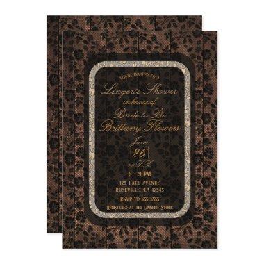 Rustic Wood & Floral Lace Lacy Lingerie Shower Invitations