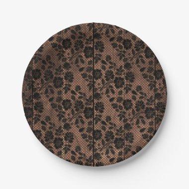 Rustic Wood & Floral Lace Lacy Lingerie Shower Paper Plates
