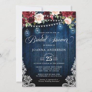 Rustic Wood Floral Mason Jar Bridal Shower Invitations