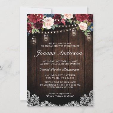 Rustic Wood Floral Mason Jar Bridal Shower Invitations