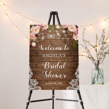 Rustic Wood Floral String Lights Bridal Shower Foam Board