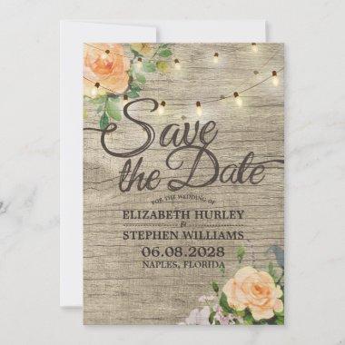Rustic Wood Floral String Lights Save The Date