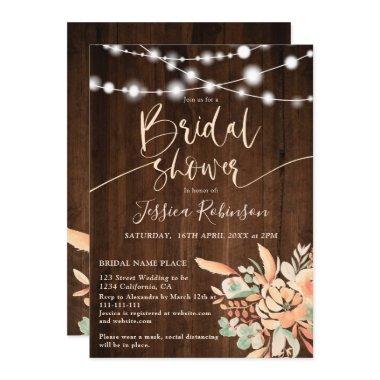 Rustic wood floral watercolor boho bridal shower Invitations