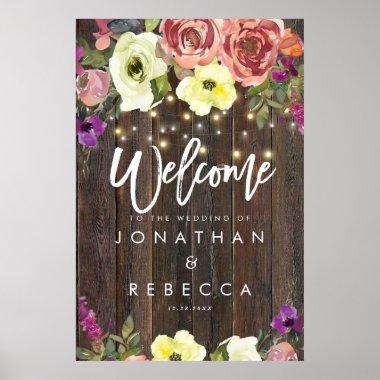 rustic wood floral wedding welcome sign poster
