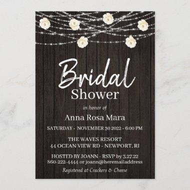 *~* Rustic Wood Flower Lights Roses Bridal Shower Invitations