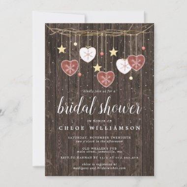 Rustic Wood Folk Art Heart Bridal Shower Invitations