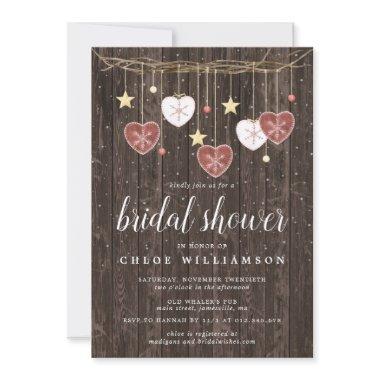 Rustic Wood Folk Art Heart Bridal Shower Invitations