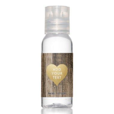 Rustic Wood Gold Heart Personalized Label on Mini Hand Sanitizer