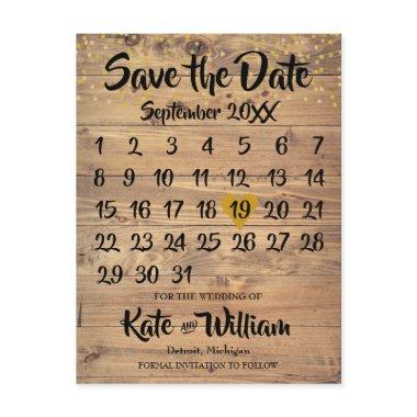 Rustic Wood Gold Love Heart Calendar Save the Date Announcement PostInvitations