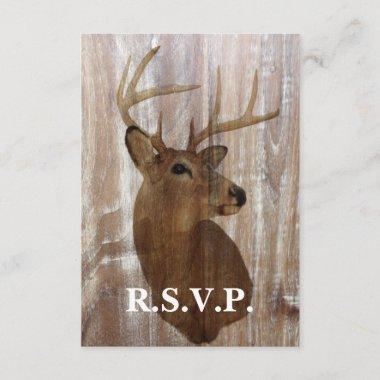 rustic wood grain deer hunt is over wedding RSVP