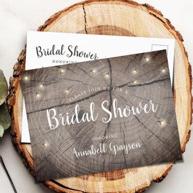 Rustic Wood Grain Fireflies Bridal Shower Invitation PostInvitations