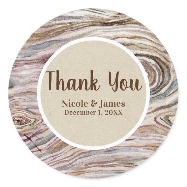 Rustic Wood Grain Watercolor Country Wedding Favor Classic Round Sticker