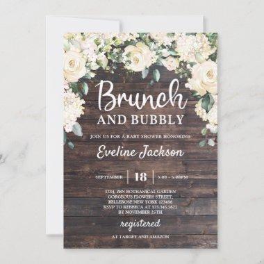 Rustic wood greenery boho floral brunch and bubbly Invitations