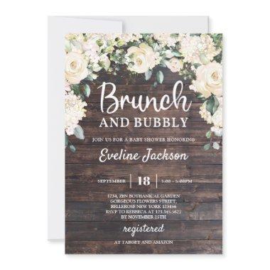 Rustic wood greenery boho floral brunch and bubbly
