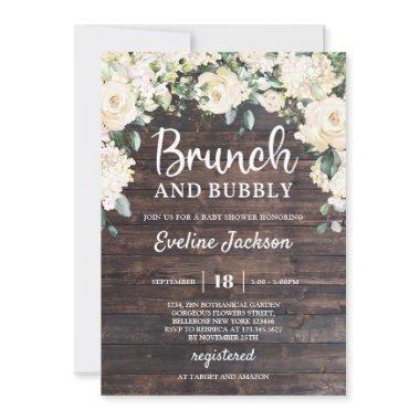 Rustic wood greenery boho floral brunch and bubbly Invitations