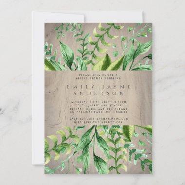 Rustic Wood Greenery Bridal Shower Modern Invitations