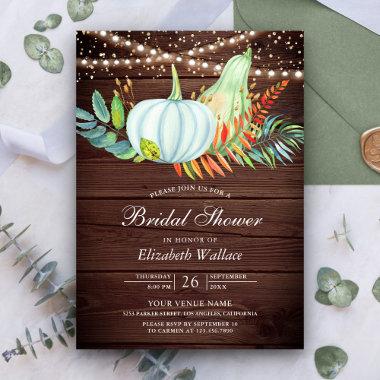 Rustic Wood Greenery White Pumpkin Bridal Shower Invitations